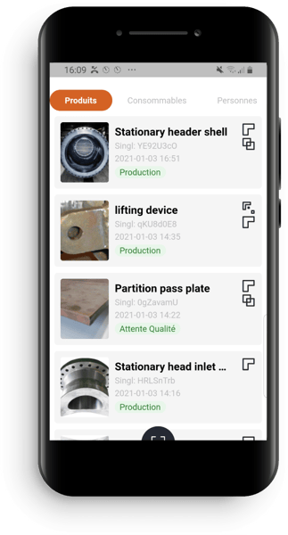 Des produits visibles avec leur statut dans l'application mobile