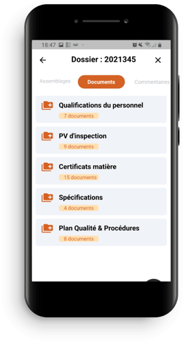 Dossier complet comportant des documentations dans une interface d'application