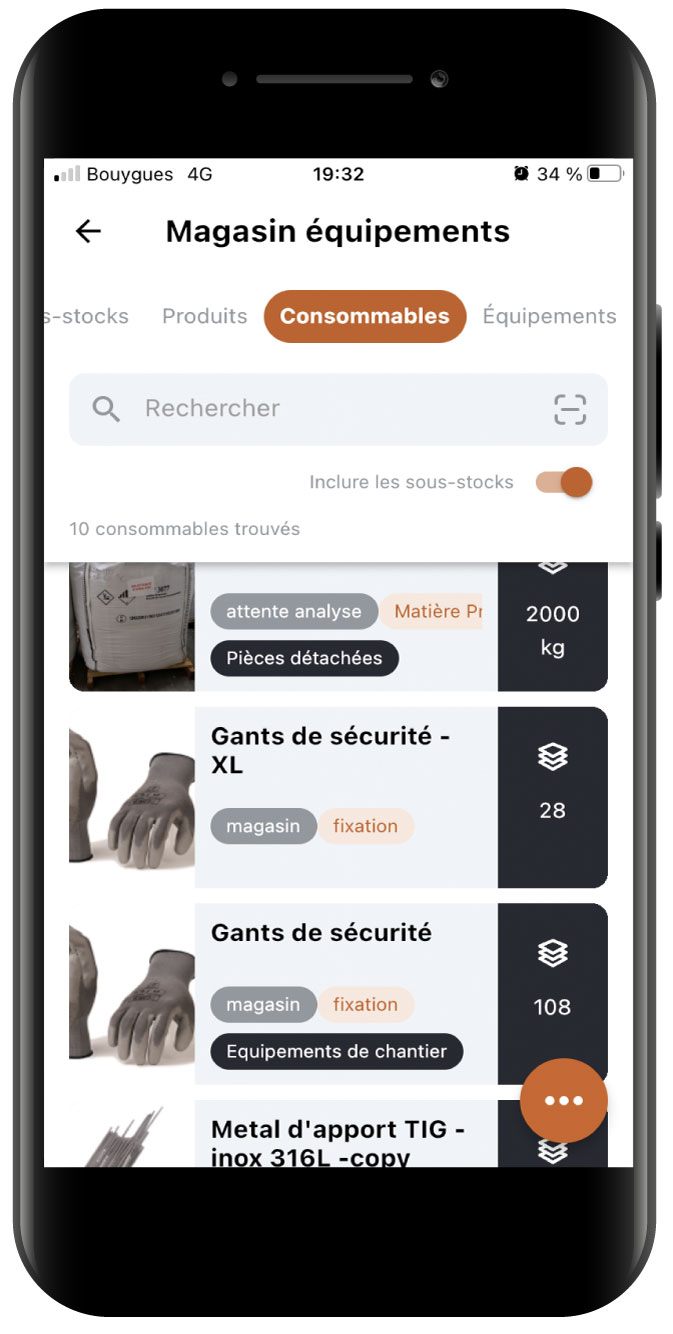 Plusieurs consommables intégrés dans un magasin équipement